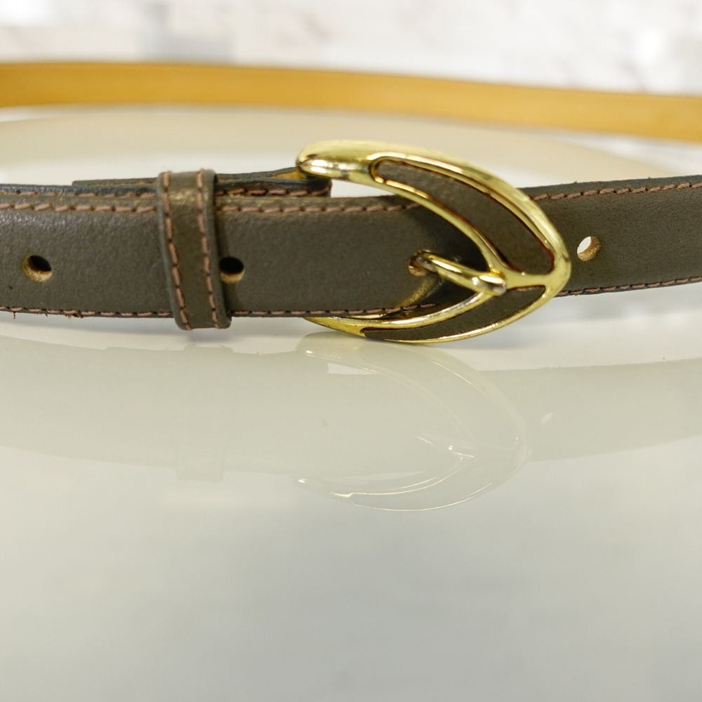 VINTAGE Y2K Leather Dress Belt Womens SMALL Gray Gold Buckle Handmade